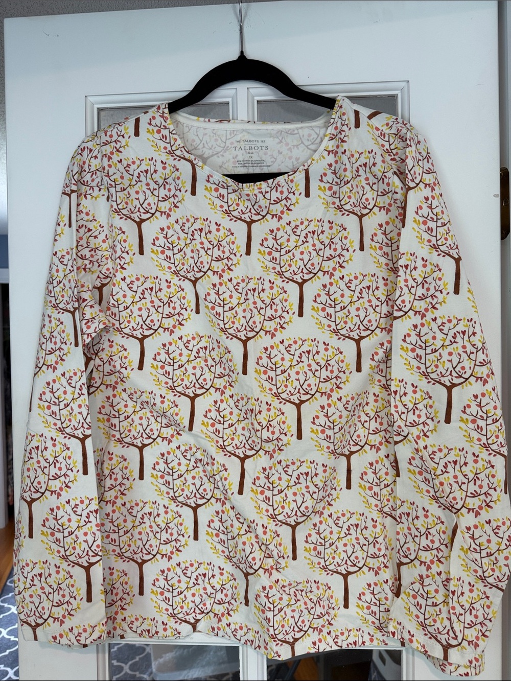 Talbots Plus Cream Tee with Autumn Tree Print